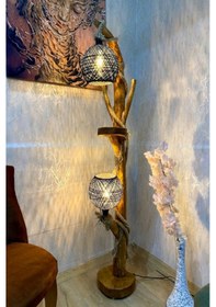 Resim ArtAğaçTasarım Ağaç Lambader Doğal Kütük Köşe Aydınlatma Ahşap Amasya Serisi 