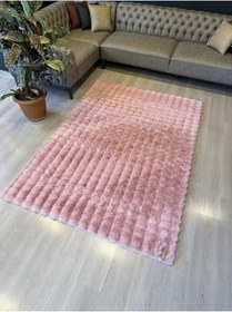 Resim Aries Home Tavşan Tüyü Yumuşak Keçeleşmez Dekoratif Bubble İthal Kalite Post Halı Pembe 80 x 150 