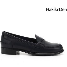 Resim GÖNDERİ(R) Kadın Lacivert Antik Hakiki Deri Loafer Ayakkabı 