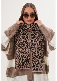 Resim Lüks Yumuşak Dokulu Leopar Atkı Bere Seti Kaliteli Triko Kombin Taş Leopar 