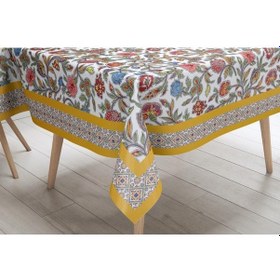 Resim Colorful Flowers Masa Örtüsü - Renkli Çiçekler İnce Keten Çok Renkli 