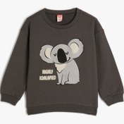 Resim Erkek Bebek Koalalı Sweatshirt Uzun Kollu Bisiklet Yaka Şardonlu Pamuklu 