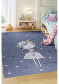 Resim Bianca Vl Eco Dijital Baskı Makinada Yıkanabilir Kaymaz Taban Dekoratif Çocuk Odası Halısı 2022 Mavi 