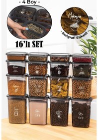 Resim Vienev Beyaz Serigrafi Etiketli 16'lı Peggy Dikdörtgen Saklama Kabı Seti 4x 1500-1150-800-400 ML Antrasit 