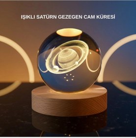 Resim Bfs 3d Satürn Gravürlü Kristal Küre Dekoratif Led Işıklı Gece Lambası 