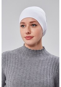 Resim Sonbaharmoda Kadın Tesettür Hazır Pratik Geçmeli Bone Lastikli Kaymaz Beyaz 