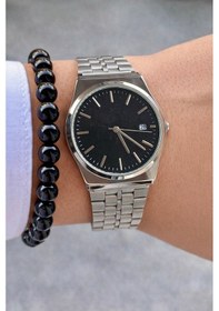 Resim Premium Lüks Seri Özel İnce Kasa Ve Özel Metal Kordon Takvimli Erkek Kol Saati-bileklik Hediyeli Siyah 