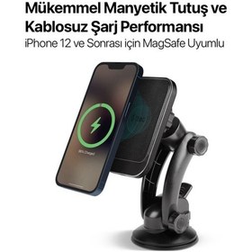 Resim Aircharger Drive M Magsafe Uyumlu Kablosuz Şarj Özellikli Mıknatıslı Araç İçi Telefon Tutucu Diğer 