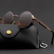 Resim 1 adet Vintage Steampunk Moda Gözlükleri - Dayanıklı Metal Çerçeve, Stil Aksesuarları için Ayna Lensi | Kahverengi Tonlu Şık Gözlükler, Kadınlar için Yuvarlak Gözlükler, Şık Gözlükler | Yuvarlak Lens Gözlükleri | Dekoratif Gözlükler 
