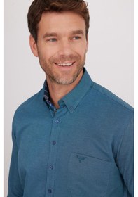 Resim Tudors Erkek Regular Fit Klasik Kesim Düğmeli Yaka Pamuklu Kolay Ütü Oxford Düz Yeşil Gömlek-33881 Yeşil 