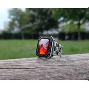 Resim Kesme Lal ( Garnet )Taşlı Saat Kordon Gümüş Erkek Yüzük - 460788509 