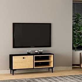 Resim Selis T004 Modern TV Sehpası – Ahşap Siyah/Safir Meşe - 120 cm 