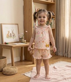Resim Fırfırlı Kız çocuk pijama takım - Pudra / 3-4 yaş 
