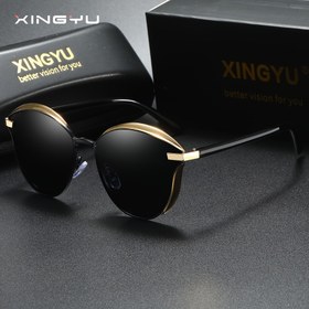Resim XINGYU Polarize Edilmiş Metal Kedi Gözü Moda Gözlükleri - Trendy Siyah ve Altın Renkli Lensler, Çinko Alaşımlı Çerçeve, Sürüş ve Aktivitelere Uygun - Koruyucu Kılıf Dahil 