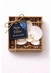 Resim 20 Adet Kişiye Özel Orkide Mum Nikah Hediyelik İsimli Etiketli Kraft Kutu Söz Nişan Düğün 