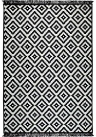 Resim Siyah Beyaz Kilim - Piramit Kare Desen Otantik Model Yıkanabilir 