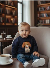 Resim Zekids Erkek Bebek Köpek Desenli Sweatshirt-16298 Lacivert 