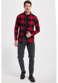 Resim Tudors Erkek Slim Fit Dar Kesim Kareli Kışlık Oduncu Gömlek-42339 Kırmızı 