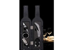 Resim 5 Parça Çelik Şişe Açacağı Seti Dekoratif Kılıf ile Şık Hediye Seti , Wine Opener Gift Set 