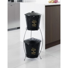 Resim Feyza Design Çift Katlı Büyük Siyah Metal Patates ve Soğan Kovası 