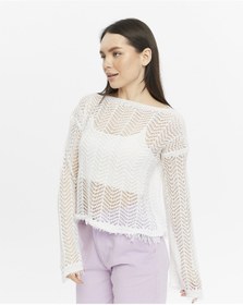 Resim KNİTİCAL TEKSTİL knitical Bolero Watashi püsküllü Krem Crop Bluz Ajurlu Triko Örme 
