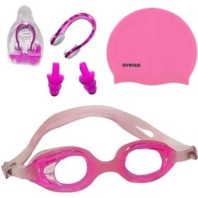 Resim Avessa 3'lü Çocuk Havuz Set 2323 Gözlük + Bone + Tıkaç Pembe Beyaz 