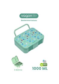 Resim Vagonlife 1000 Ml Tek Kat Sızdırmaz,karışmaz Üç Bölmeli Taşıma Kulplu Çocuk Beslenme Kutusu -ffb092-1000 Yeşil 
