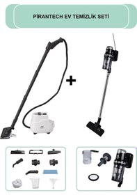 Resim Pirantech CB-103A Buharlı Temizlik Makinesi + Ek-200 Torbasız Kablolu Dikey Süpürge Elektrikli Süpürge 