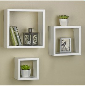 Resim Kobiç Dekoratif 3'lü Kare Kutu Raf Beyaz 
