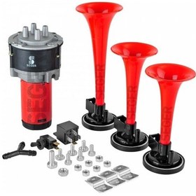 Resim 12v Üçlü Korna Kompresörlü Kırmızı Plastik Borulu Melodili 80kh12 
