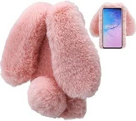 Resim LCHDA Samsung Galaxy A50 için pelüş kılıf, yapay saç, kabarık tavşan, cep telefonu kılıfı, kız, sevimli tavşan kulakları, kürk, sevimli cep telefonu kılıfı, darbeye dayanıklı, koruyucu TPU silikon 