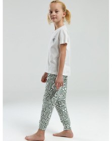 Resim Arnetta 3303 Garson Kız Çocuk Desenli Bisiklet Yaka Şortlu Kısa Kol Pijama Takım Yeşil 