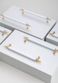 Resim Tuana Rustik Alüminyum Metal Lüks Modern Mobilya Çekmece Mutfak Dolabı Kulpu Beyaz-altın 128mm 5 Adet Beyaz - Altın 