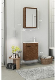 Resim Biani Fix Loft 50 Cm Banyo Dolabı,Seramik Lavabolu, Aynalı,Lavabo Dahil,Mdf,Aybe Kahve 