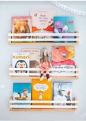Resim EMTA 50 Cm 3 Lu Beyaz Çıtalı Montessori Raf Ahşap Kitaplık Duvar Rafı Cocuk Odası Aksesuar Dekorasyon 