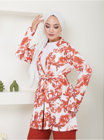 Resim VOLT CLOTHİNG Kadın Çiçek Desenli Kapamasız Kuşaklı Kimono Takım 