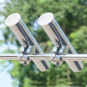 Resim 2 Adet MANUMARINE Turnuva Stili Tekne Olta Tutucu - 7/8"-1" Raylar için 316 Paslanmaz Çelik Kelepçeli, 360° Ayarlanabilir, Korozyona Dayanıklı ve Çizmez Lastikli Uçlar - Tekneler, Kayaklar & Balıkçılar İçin Güvenli Montaj, Modern Kelepçe Tasarım, Lastik Kaplı Tutucu Uçları 