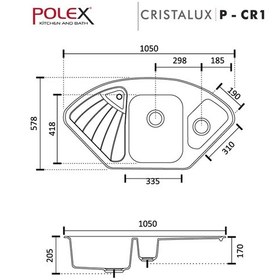 Resim Polex Cristalüx Granit Evye P-CR1 Antrasit Tezgah Altı Ve Tezgah Üstü Mutfak Evyesi 104.5x57 CM 