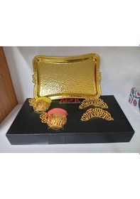 Resim Konak Züccaciye Metal Dantelli Kahve Fincan Takımı 2li Gümüş Altın Tepsili Altın - Gümüş 