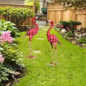 Resim 1 adet, Büyük Metal Flamingo Bahçe Heykelleri ve Heykelleri, Flamingo Kuş Bahçe Sanatı Açık Heykeli Ev Dekoru için, Bahçe Dekoru, Patio Dekoru, Çim Dekoru, Arka Bahçe Dekoru 