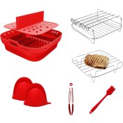 Resim Hava Fritöz Silikon Şekil Sepet Tepsisi Seti Kare Hava Fritöz Izgara Aksesuarları Yeniden Kullanılabilir Hava Fritöz Kalıp Kırmızı (Yurt Dışından) 