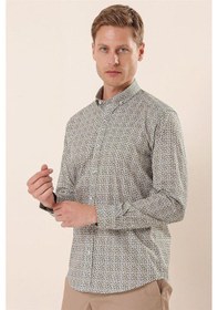 Resim İmza Beyaz Uzun Kollu Baskılı Cepsiz Pamuklu Likralı Casual Slim Fit Dar Kesim Gömlek 1004230134-beyaz Beyaz 