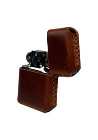 Resim Handmade El Yapımı Hakiki Deri Zippo Modeli Çakmak Koyu Kahverengi 