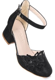 Resim KARAMAZI Zete Kum Simli Kız Çocuk 4 Cm Topuklu Abiye Ayakkabı 