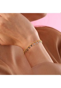 Resim Queen Silver Jewelry 925 Ayar Gümüş Mavi Renk Geçişli Top Zincirli Bileklik Altın 