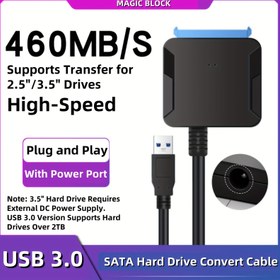 Resim 6.35/8.89 cm HDD/SSD için SATA'dan USB 3.0'a Hard Disk Adaptör Kablosu, 16TB'ye Kadar Destek, 12V Güç Kaynağı Portlu (Güç Adaptörü Dahil Değildir), Tak ve Çalıştır, Masaüstü ve Dizüstü Bilgisayarlar İçin Yüksek Hızlı Veri Aktarımı 