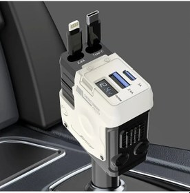 Resim Sunshine011 4'lü 1 Arada Hızlı Araba Şarj Cihazı Geri Çekilebilir Kablo Usb Port İos Typec Uyumlu Beyaz 