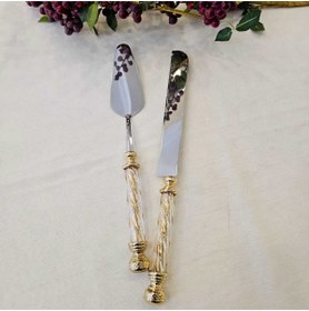 Resim MaviDamla 2 PARÇA KRISTAL SAPLI PASTA SERVİS SETİ GOLD 