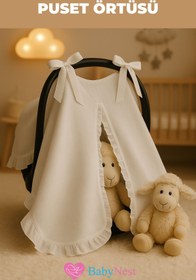 Resim Puset Ortusu/bebek Arabasi Ortusu %100 Pamuk Beyaz Muslin Komple Firfirli 