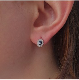 Resim Göz Şekilli Nazar Boncuğu Model Gümüş Çocuk Küpesi 